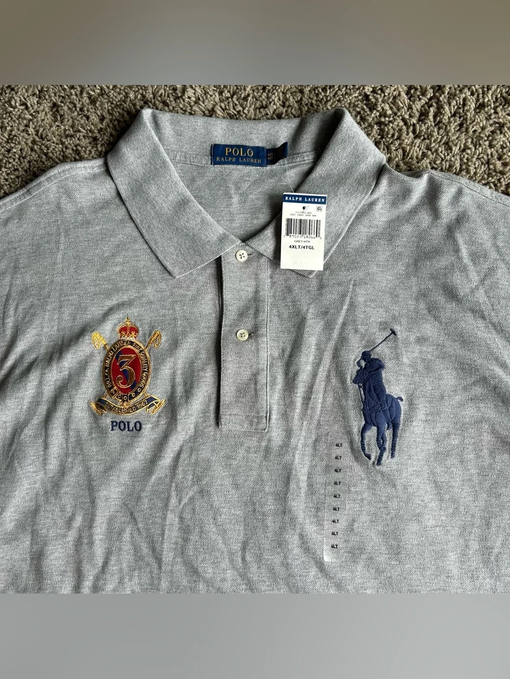 NWT Polo Ralph Lauren Shirt Mens 4XL TALL Gray Heraldic Crest Signature Big Pony